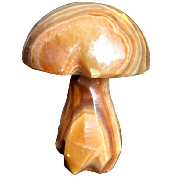 Vtg 1974 Hand-carved Natural Banded Jasper Mushroom Browns and Tans Freestanding - Picture 2 of 15